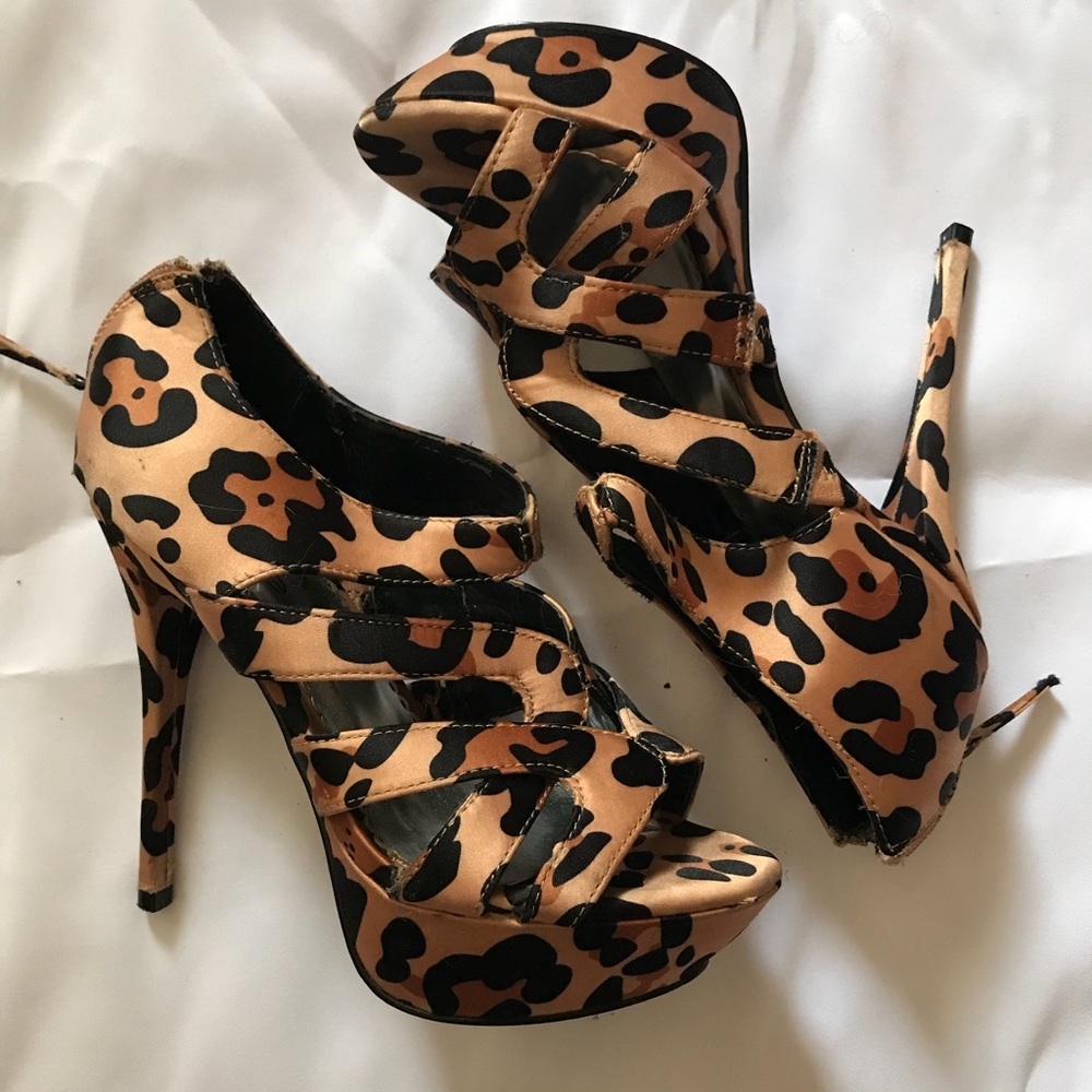 BeBe Leopard Print Satin Stilettos